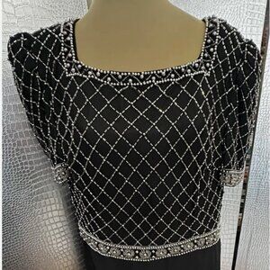 Alyce Designs Black Beaded Formal Dress- Silver Beads Women’s Vintage Size 1X